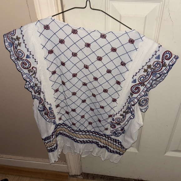 Free People New Holland Park Embroidered White and Blue Top - Picture 4 of 7